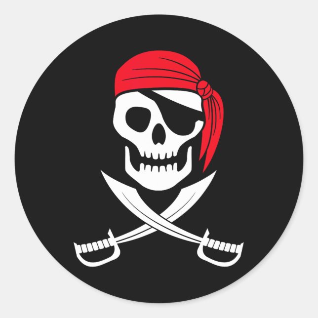Pirate Skull Red Bandana Schwert Kostümgeschenk Runder Aufkleber (Vorderseite)