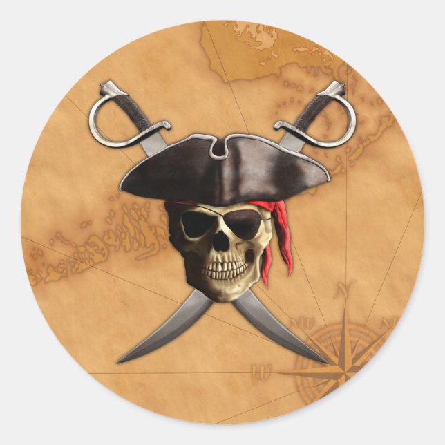 Pirate Skull Schwerter und Karte Runder Aufkleber (Vorderseite)