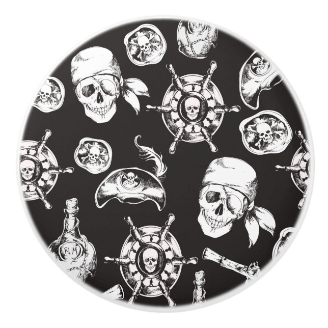 Pirate Skull Ship Wheel Keramikknauf (Vorderseite)