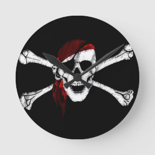 Pirate Skull und Crossbones Runde Wanduhr
