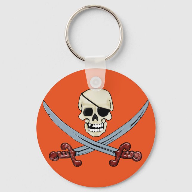 Pirate Skull und Crossed Cutlasses Creepy Art Schlüsselanhänger (Vorderseite)