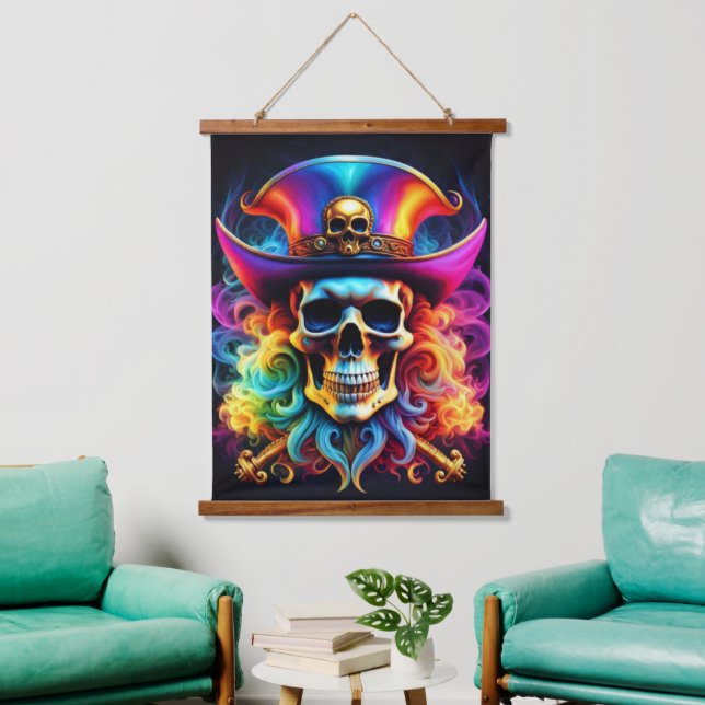Pirate Skull Wall Tapestry Wandteppich Mit Holzrahmen (Wohnzimmer)