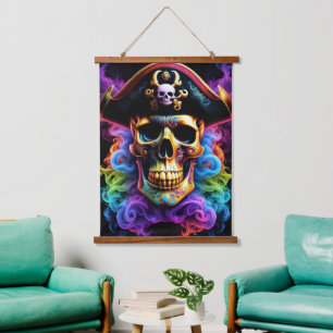 Pirate Skull Wall Tapestry Wandteppich Mit Holzrahmen