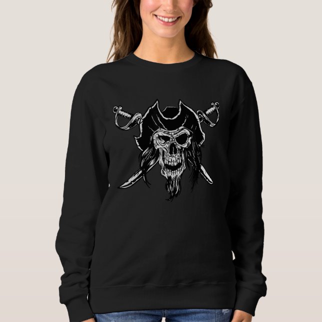 Pirate Skull Zwei überquerte Schwerter Sweatshirt (Vorderseite)