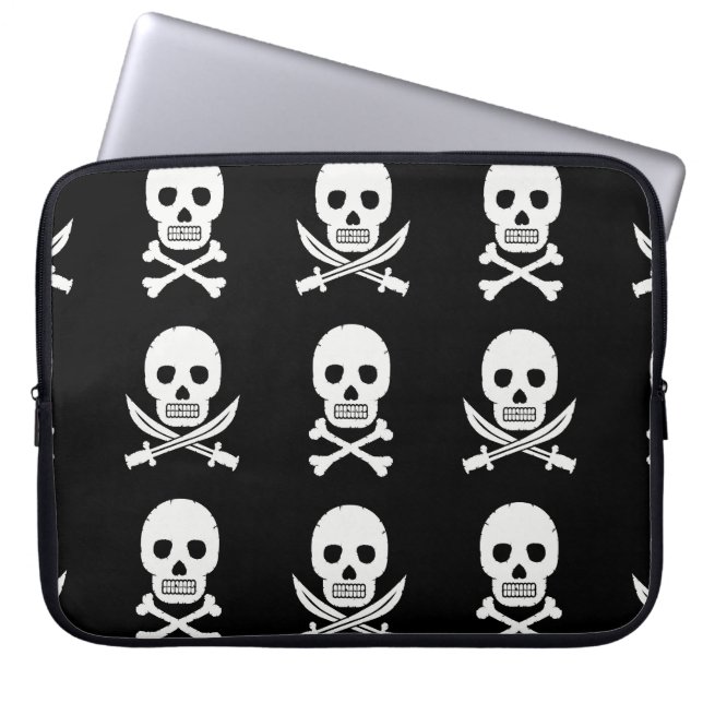 Pirate Skulls Crossbones Nahtloses Muster Laptopschutzhülle (Vorderseite)