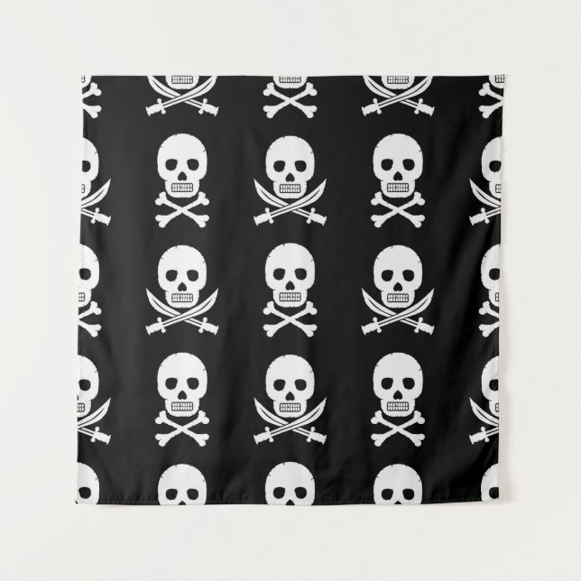 Pirate Skulls Crossbones Nahtloses Muster Wandteppich (Vorderseite)