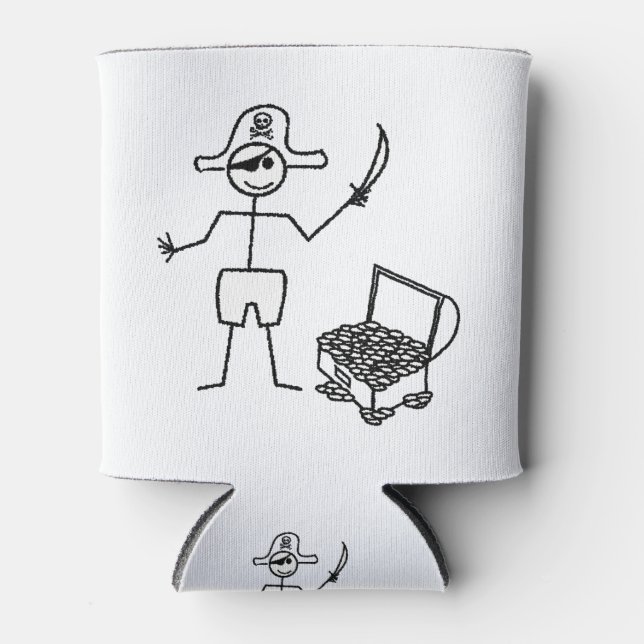 Pirate Stickman mit Schatztruhe Dosenkühler (Vorderseite)