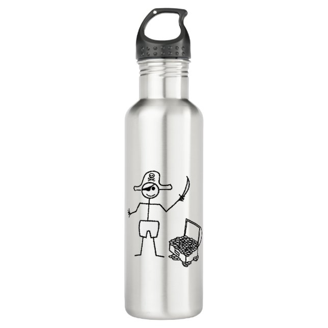 Pirate Stickman mit Schatztruhe Edelstahlflasche (Vorderseite)