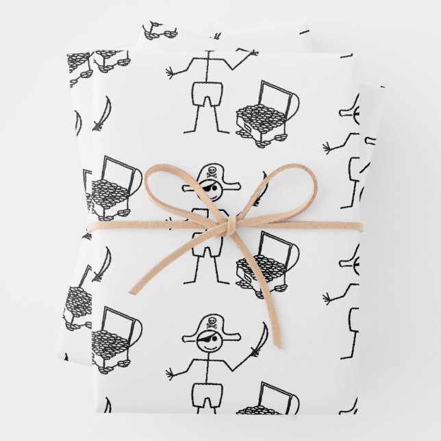 Pirate Stickman mit Schatztruhe Geschenkpapier Set (Beispiel)