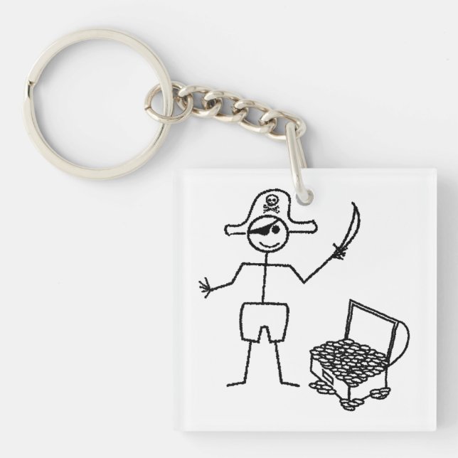 Pirate Stickman mit Schatztruhe Schlüsselanhänger (Vorderseite)