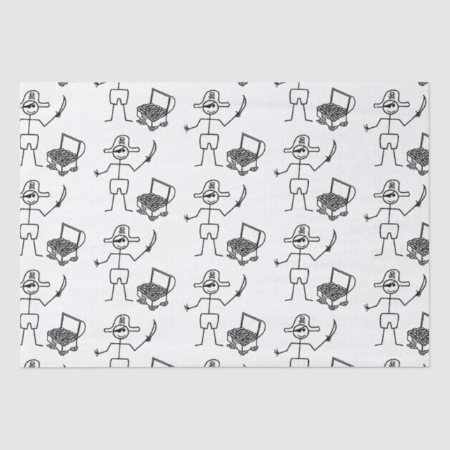 Pirate Stickman mit Schatztruhe Seidenpapier (Vorderseite)