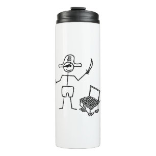 Pirate Stickman mit Schatztruhe Thermosbecher