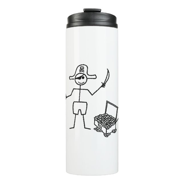 Pirate Stickman mit Schatztruhe Thermosbecher (Vorderseite)