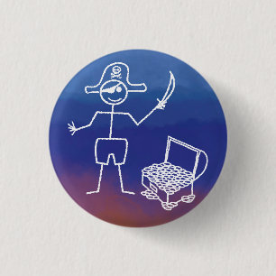 Pirate Stickman mit Schatztruhe Wasserfarbe Button