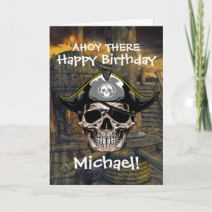 Pirate Swashbuckling Skull Birthday Karte