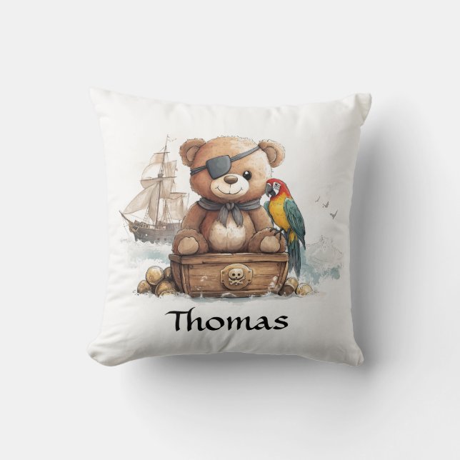 Pirate Teddy Bear Adventure - Customizable Kissen (Vorderseite)