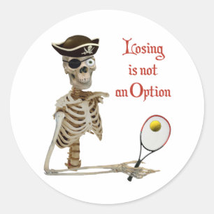 Pirate Tennis Losing Skelett Runder Aufkleber