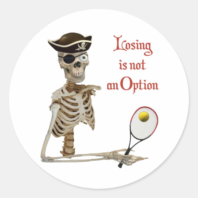 Pirate Tennis Losing Skelett Runder Aufkleber (Vorderseite)