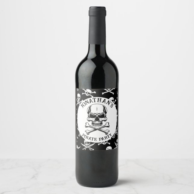 Pirate Thema Party Adult Schiff Skull Weinetikett (Vorderseite)