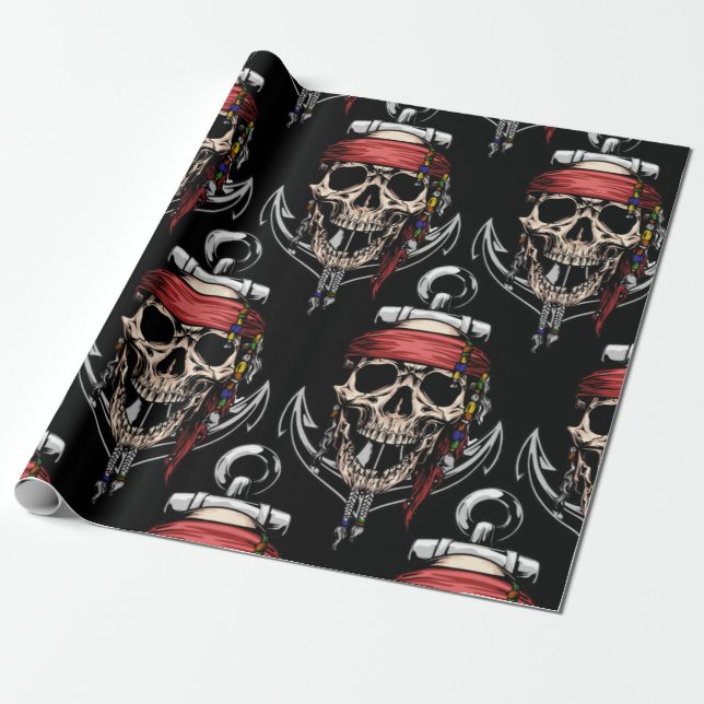 Pirate Thema Party Adult Skull Nautic Geschenkpapier (Ungerollt)