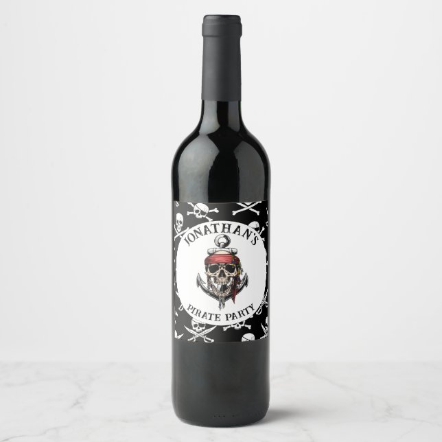 Pirate Thema Party Adult Skull Nautic Weinetikett (Vorderseite)