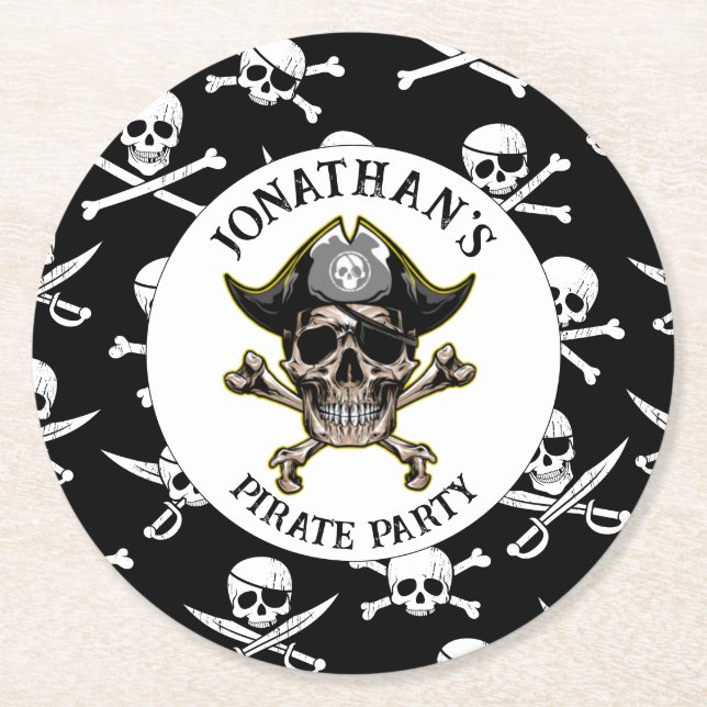 Pirate Thema Party Erwachsene Skull.Cross Bones Runder Pappuntersetzer (Vorderseite)