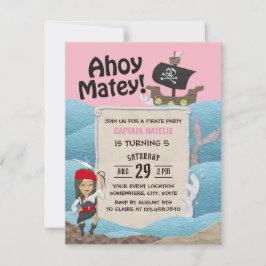 Pirate Theme Captain Girl Birthday Party Einladung