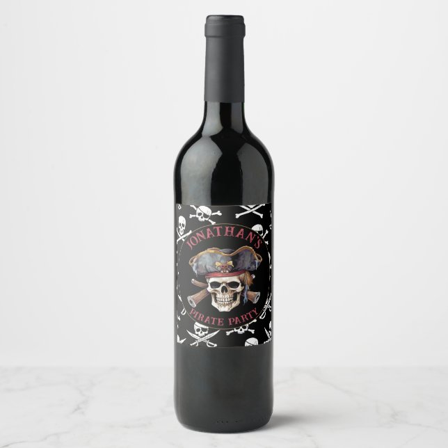 Pirate theme Party Adult Ship Captain Skull 2 Weinetikett (Vorderseite)