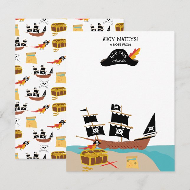 Pirate Theme Personalisiert Kids Stationierung Mitteilungskarte (Vorne/Hinten)