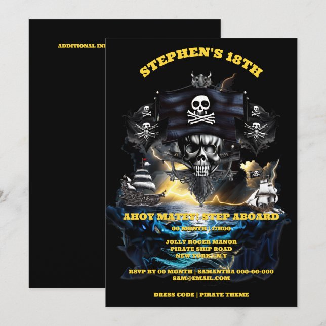 Pirate Theme Piratenflagge ahoy Matey Skull Party Einladung (Vorne/Hinten)