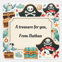 Pirate-Themed "A Treasure for you" Quadratischer Aufkleber