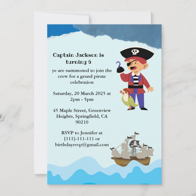 Pirate Themed Birthday Party Invitation (Devant)