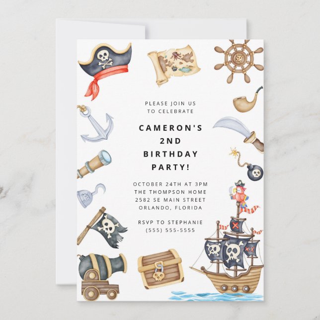 Pirate Themed Birthday Party Invitation (Devant)