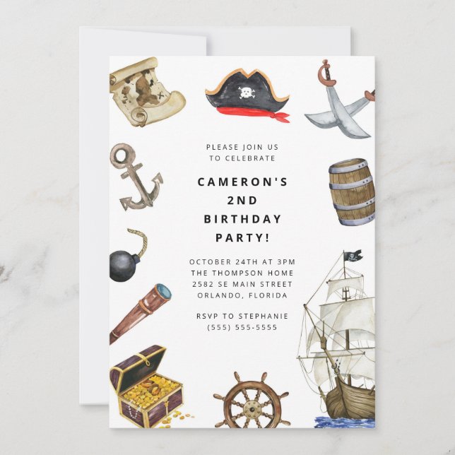 Pirate Themed Birthday Party Invitation Einladung (Vorderseite)