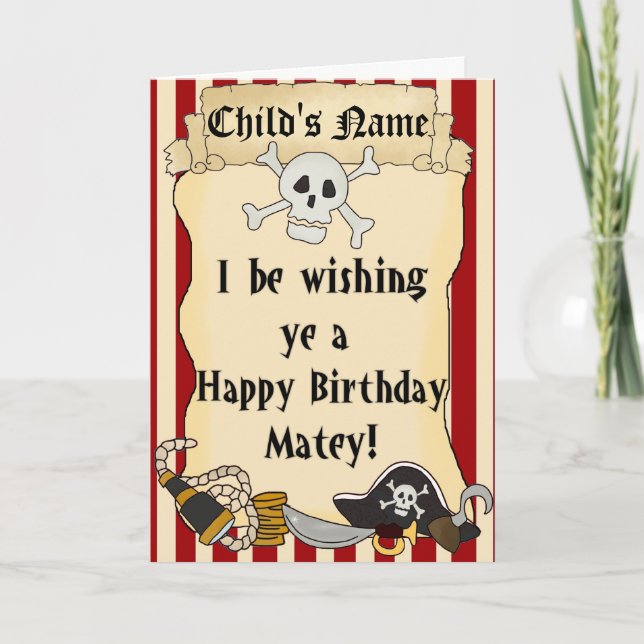 Pirate Themed Child Happy Birthday Card Karte (Vorderseite)