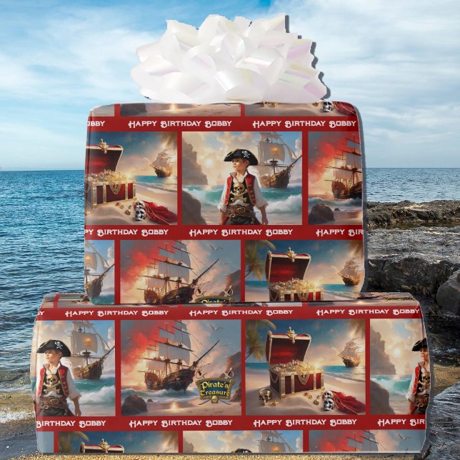 Pirate Treasure Boy's Birthday Personalize Name Geschenkpapier (Von Creator hochgeladen)