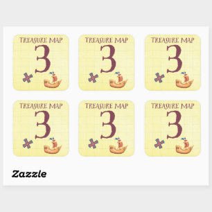 Pirate Treasure Karte Alter 3 Quadratischer Aufkleber