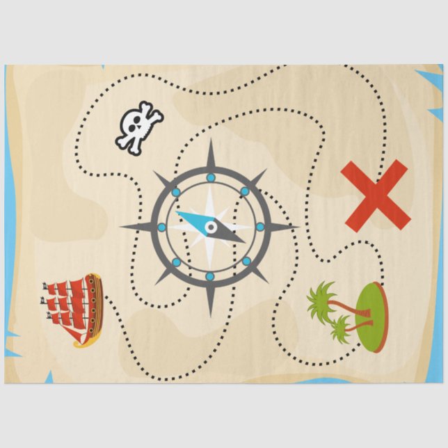 Pirate Treasure Karte Cartoon Illustration Seidenpapier (Vorderseite)