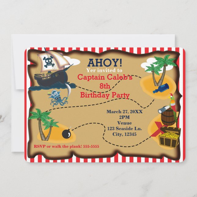 Pirate Treasure Map Anniversaire Fête Invitations (Devant)