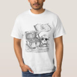 Pirate Treasure Scene Sketch T-Shirt<br><div class="desc">* A Pirate's flag, Jolly Roger and skull, surround this treasure chest full of goodies! * A simple, hand drawn sketch. * Tee shirts are available in several colors, styles and sizes for men, women and kids, too!! * Move the design to pocket style or to the back of the...</div>