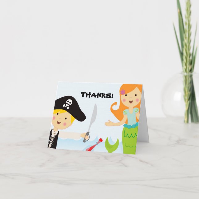 Pirate und Mermaid Party bedanken sich Dankeskarte (Vorderseite)
