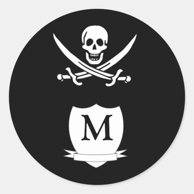 Pirate und Monogramm Runder Aufkleber (Vorderseite)