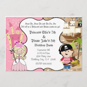 Pirate und Princess Birthay Party Einladung