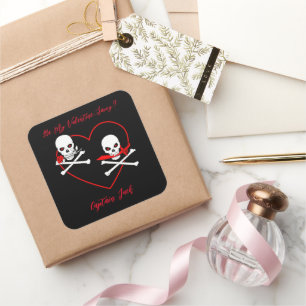 Pirate Valentine Piratenflagge Quadratischer Aufkleber