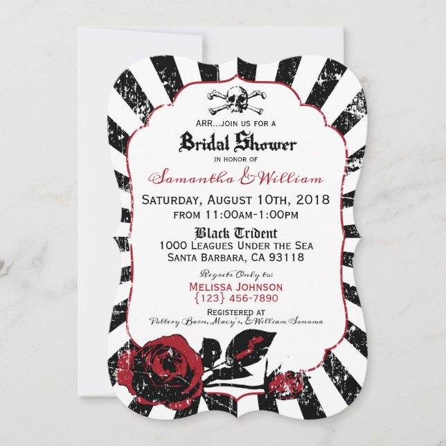 Pirate Wedding Goth Rose Brautparty Einladung (Vorderseite)