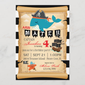 Pirate Whale und Starfish Einladung zum Geburtstag