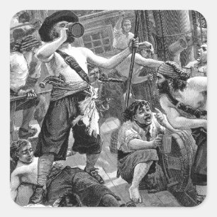 Piraten aus der Vergangenheit kämpfen und trinken  Quadratischer Aufkleber