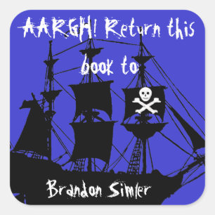 Piraten-Buchzeichen -- AAArgh! Quadratischer Aufkleber