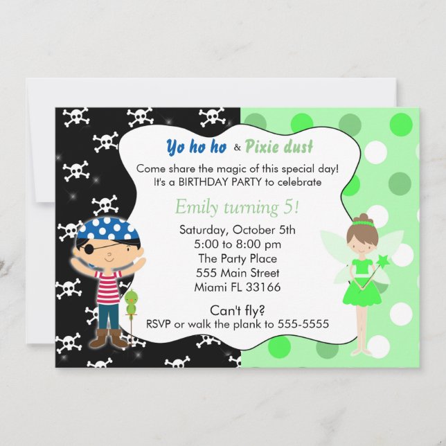 Piraten Fairy Birthday Einladung Limette Green Sku (Vorderseite)