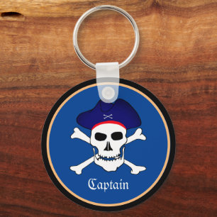 Piraten Flag & Schiffskapitän, Skull in Hat / Blue Schlüsselanhänger